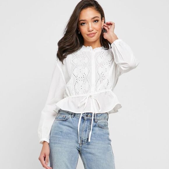 Mango Tops - Mango Embroidered Blouse Cotton New